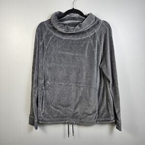 Athleta Velour‎ Cowl Neck Pullover Sweatshirt Women S Gray Charcoal Drawstring